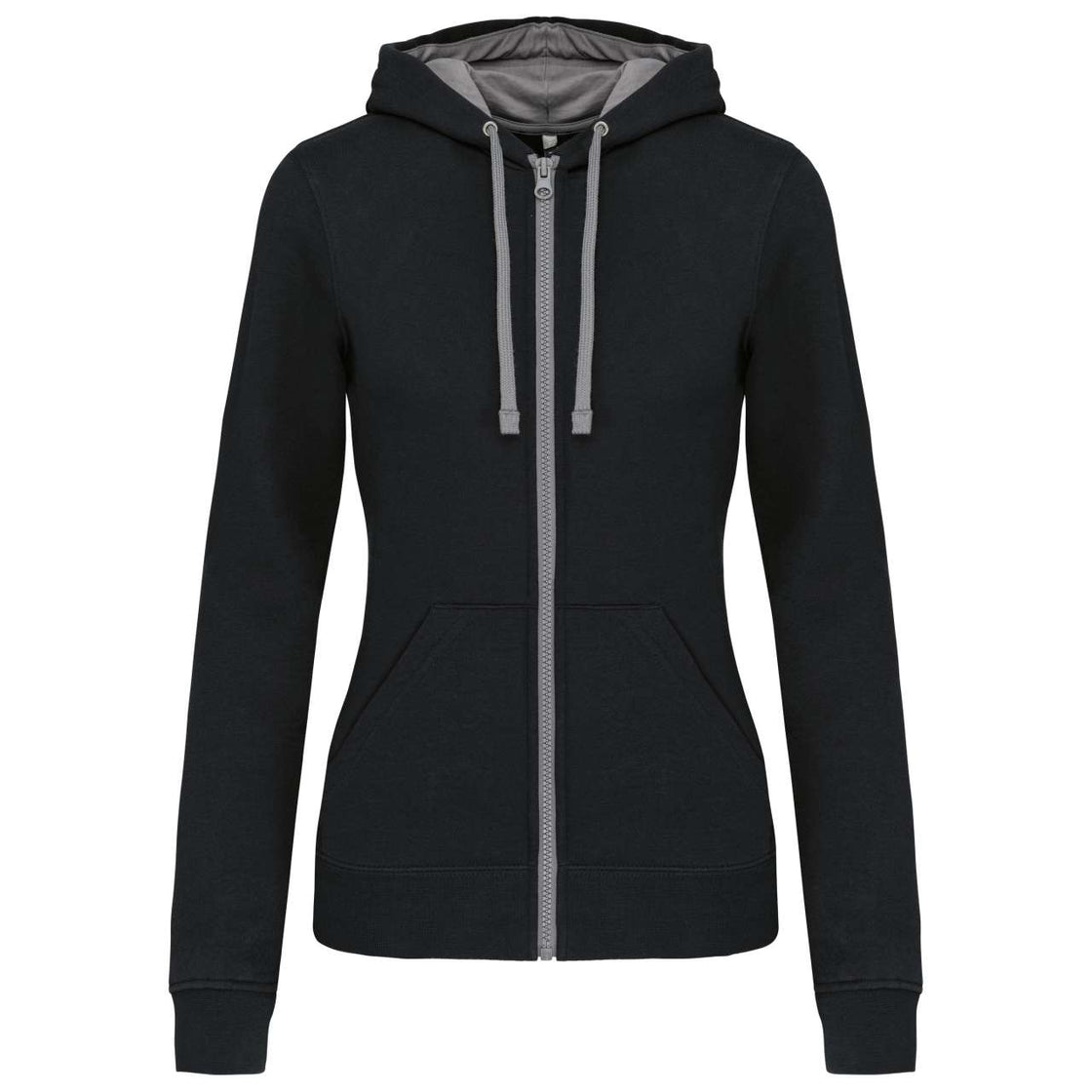 LADIES’ CONTRAST HOODED FULL ZIP SWEATSHIRT