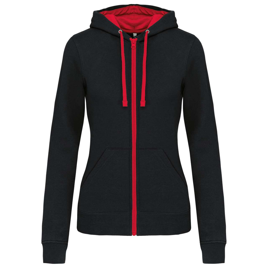 LADIES’ CONTRAST HOODED FULL ZIP SWEATSHIRT