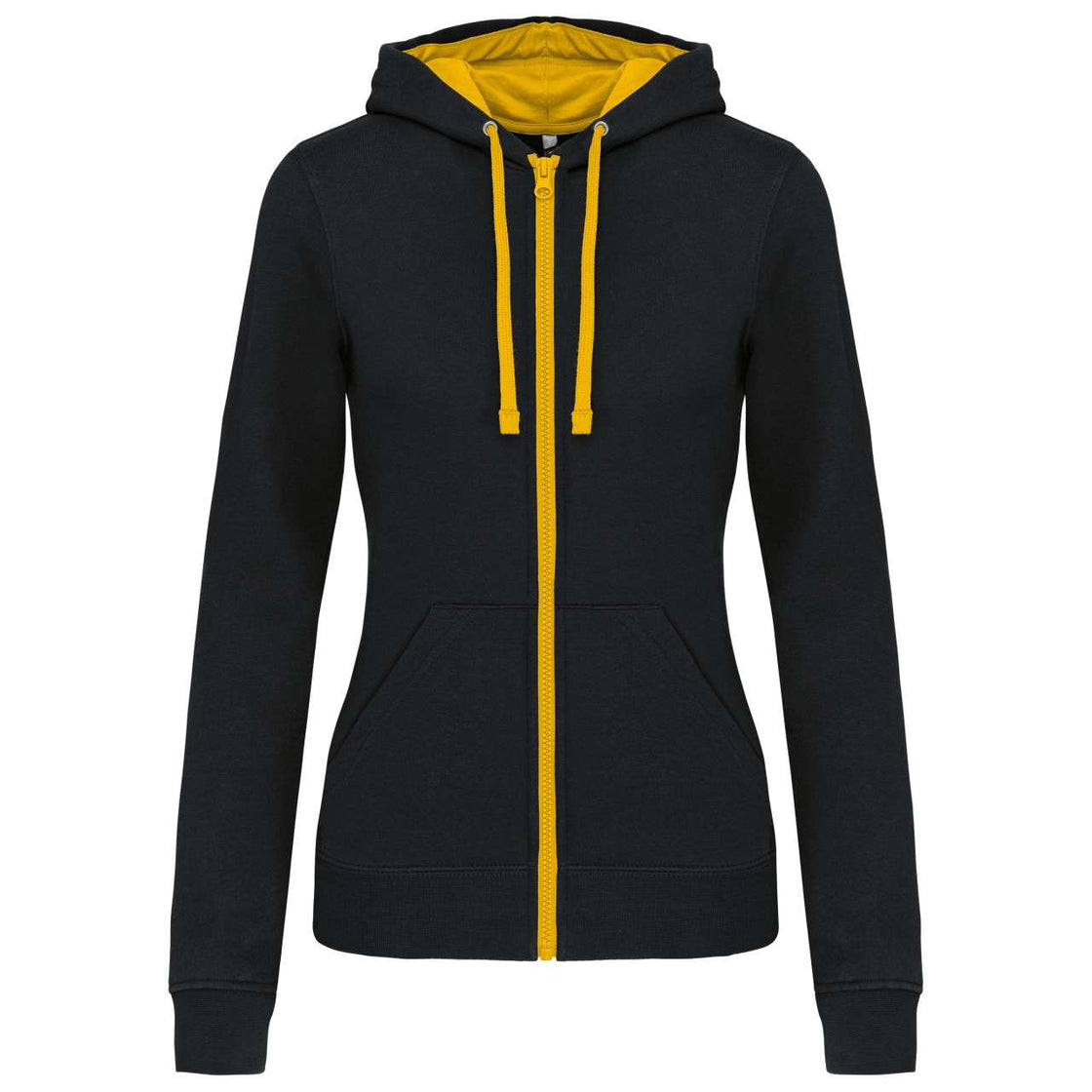 LADIES’ CONTRAST HOODED FULL ZIP SWEATSHIRT