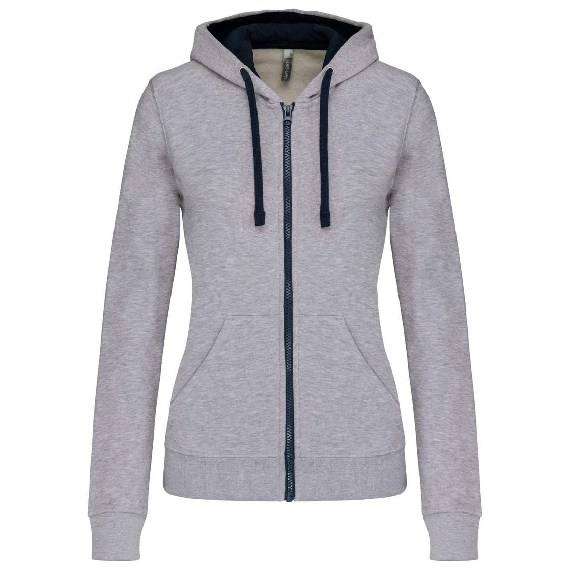 LADIES’ CONTRAST HOODED FULL ZIP SWEATSHIRT