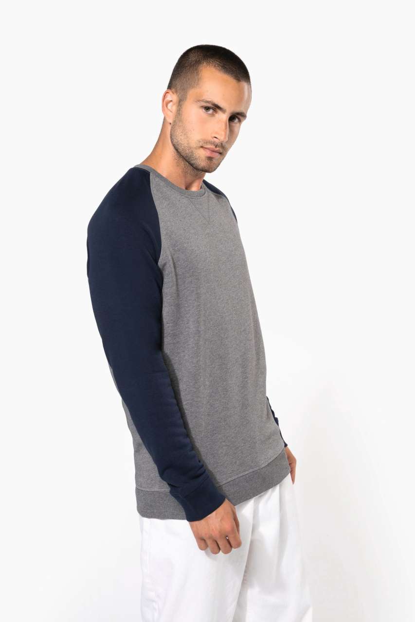 MEN'S TWO-TONE ORGANIC CREW NECK RAGLAN SLEEVE SWEATSHIRT
