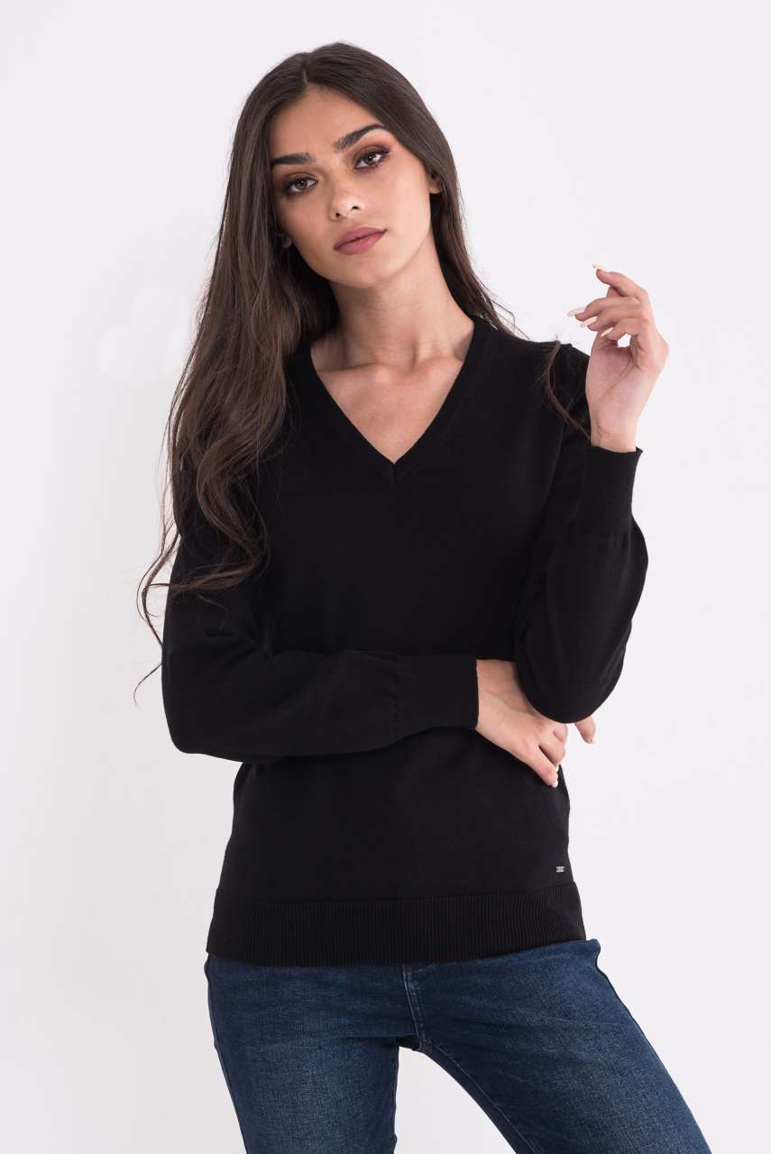 LADIES’ V-NECK FINE GAUGE COTTON PULLOVER