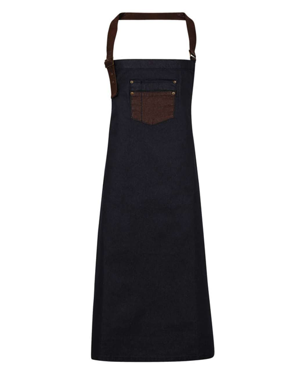 'DIVISION' WAXED LOOK DENIM BIB APRON WITH FAUX LEATHER