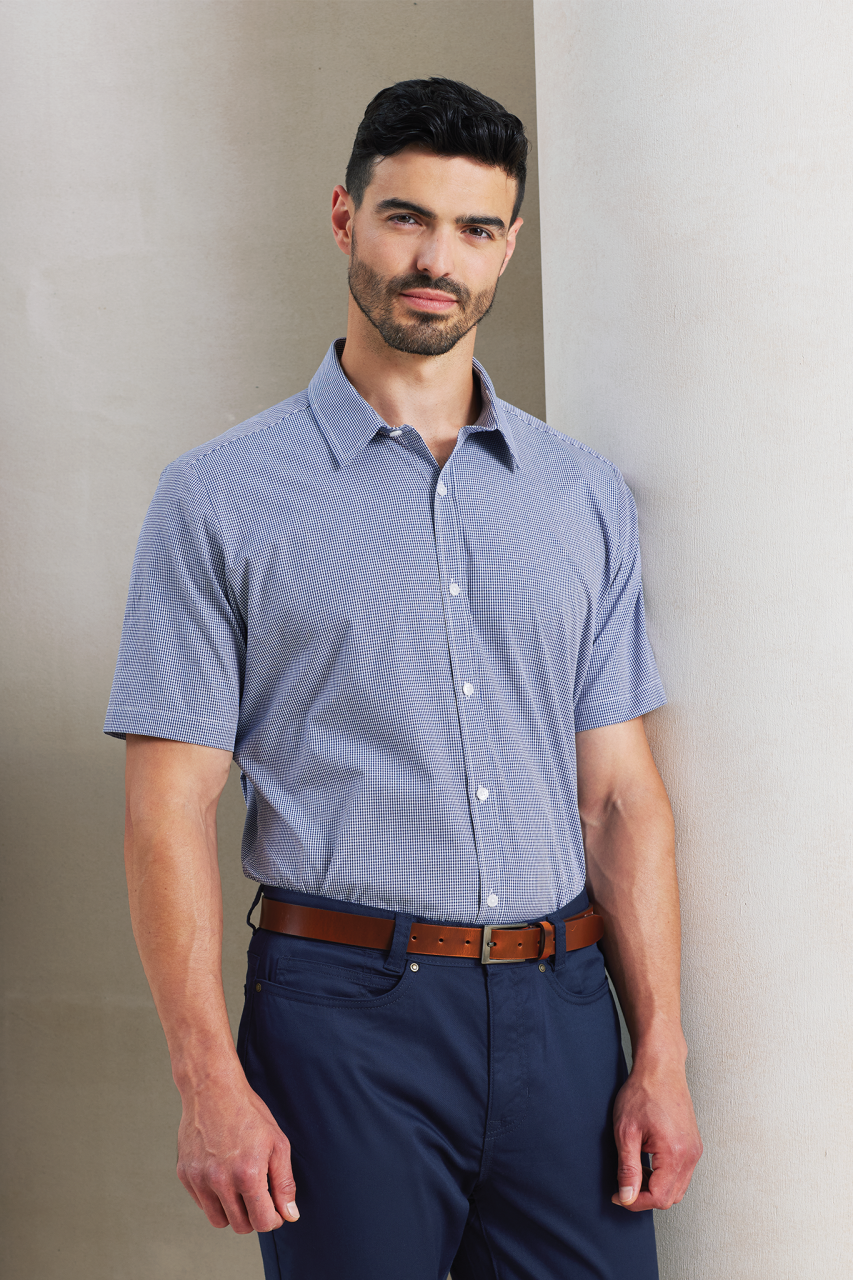 MEN'S SHORT SLEEVE GINGHAM COTTON MICROCHECK SHIRT